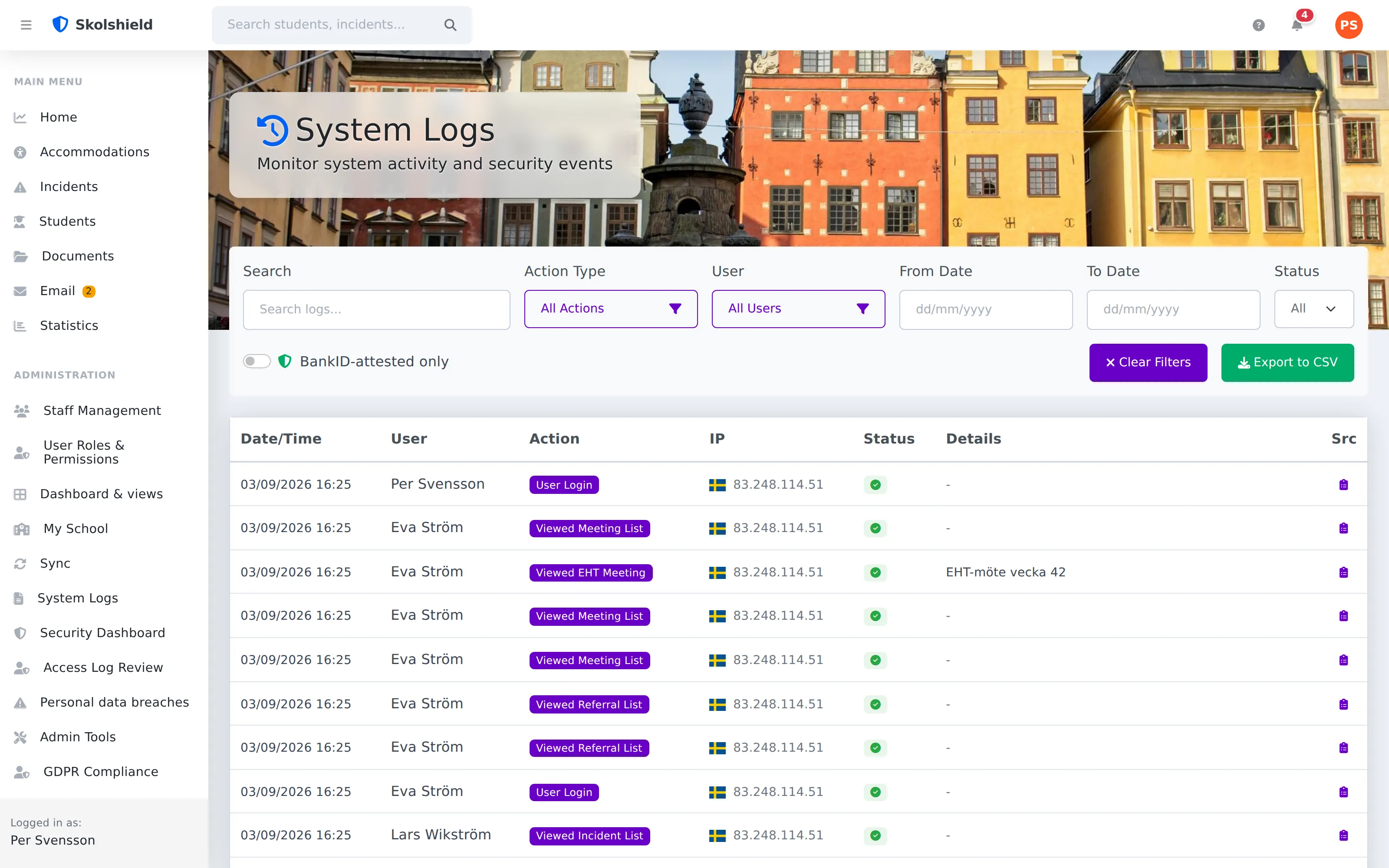 The audit log in Skolshield