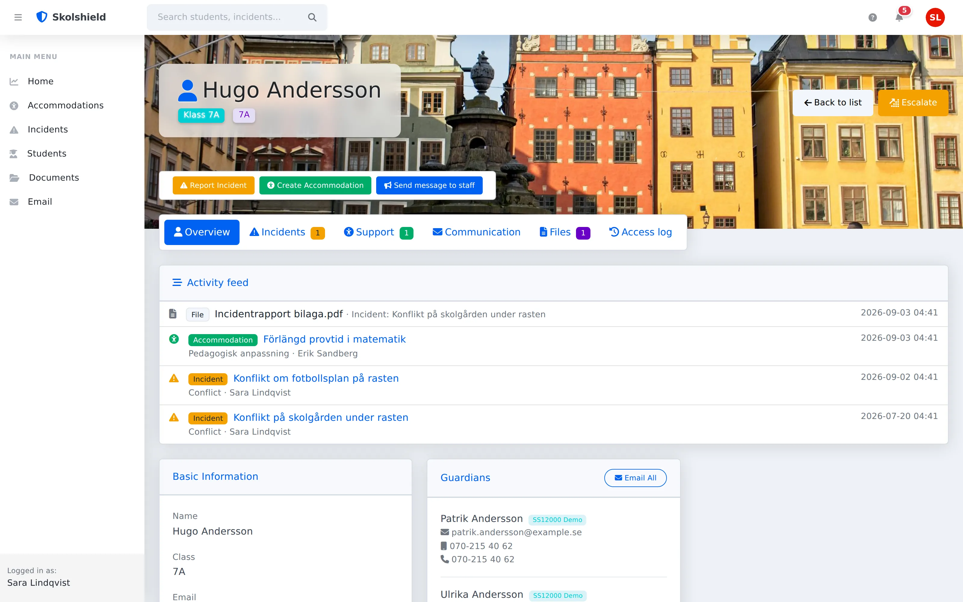 The student page in Skolshield